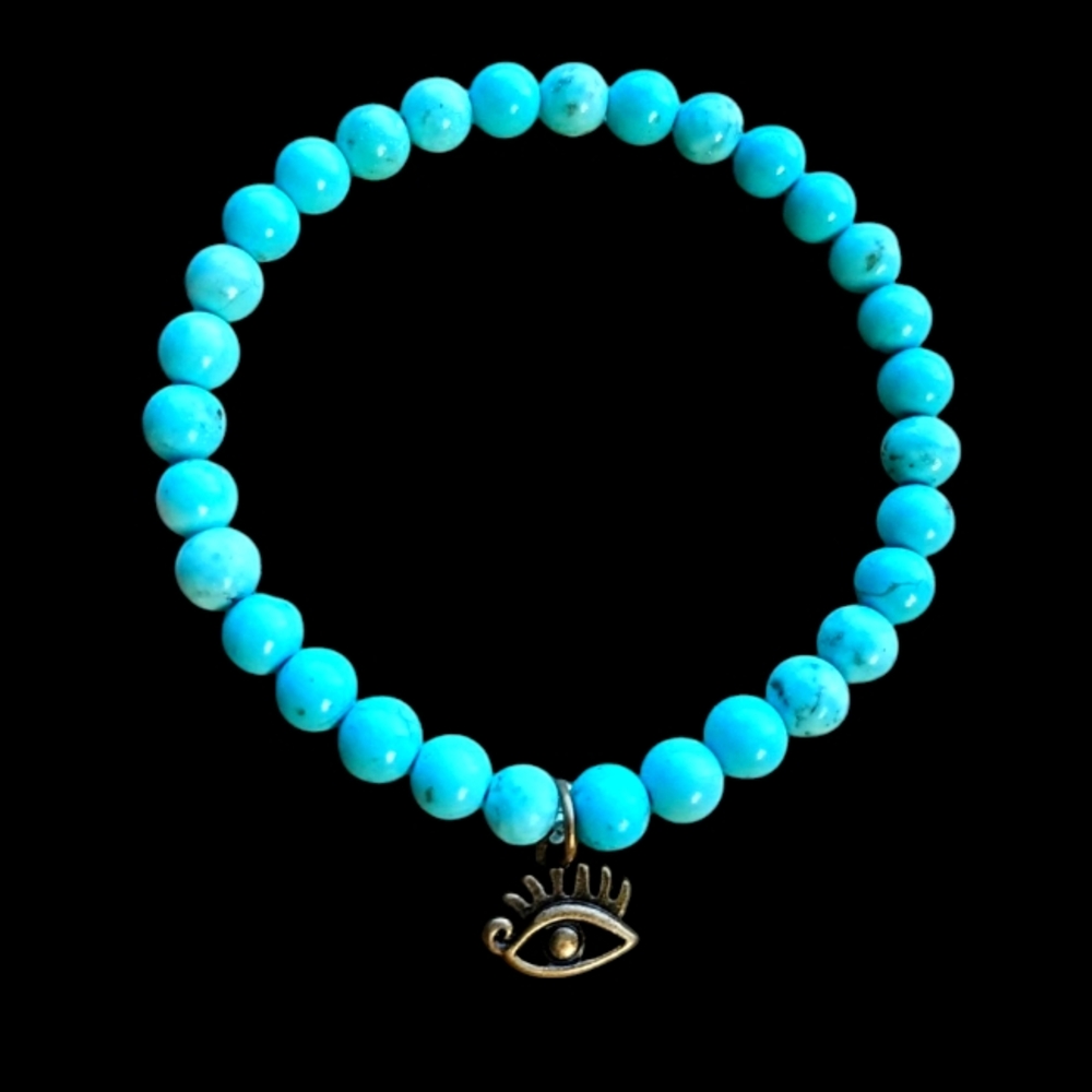 Spiritual Protection Natural Turquoise 6mm Bead HQ Stretch Bracelet Eye of Horus